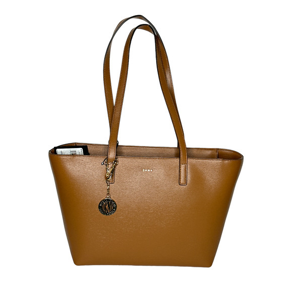 DKNY Tote Bag Satchel Handbag‎ Purse Faux Leather Charm Brown Medium Brown NWT - Picture 1 of 8